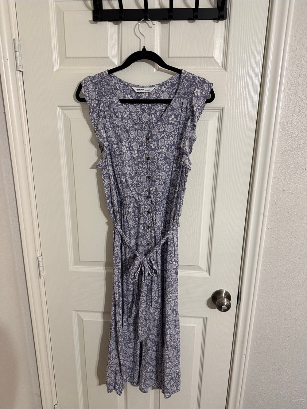 Sonoma Powder Blue Floral Maxi Dress with Button Front